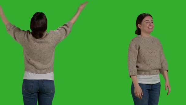 Close Positive Woman Sending Air Kisses Camera Acting Friendly Confident — Stock Video
