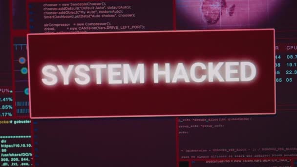 セキュリティ侵害 エラーメッセージが画面に点滅してハッキング攻撃の警告を示すソフトウェア開発者のコンピュータ サイバー犯罪の攻撃やコンピュータの誤動作 システムエラーに対処します 閉じろ — ストック動画