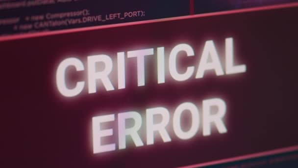 Kritická Chybová Zpráva Blikající Obrazovce Hackerskou Výstrahou Hacknutým Systémem Upozorněním — Stock video
