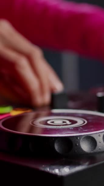Vertical Video Musician Standing Table Mixing Sound Using Professional Mixer — Vídeos de Stock