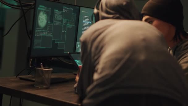 Team Hackers Committing Cybercrime Illegal Activities Online Network Trying Break — Vídeo de Stock