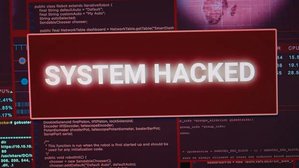Software Developer Computer Showing Hacking Attack Alert Security Breach Error — Stock Photo, Image