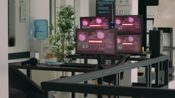 Office Multiple Monitors Showing Critical Error Message Flashing Screens Hacking — Video