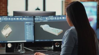 Dijital 3D yaratıcı gelişmiş yazılım kullanarak endüstriyel prototip bileşenini geliştiriyor, kabuk arayüzünde makineler geliştiriyor. Yaratıcı teknisyen boktan bir model, mekanik ürün yaratıyor..
