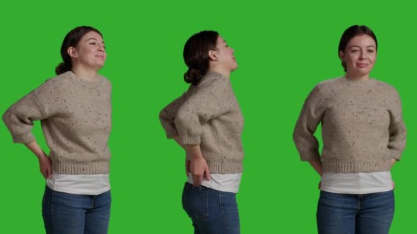 Close Young Adult Posing Green Screen Backdrop Standing Greenscreen Isolated — Video