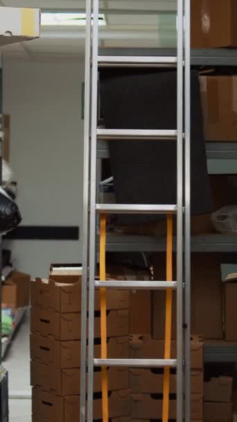 Vertical Video Small Business Warehouse Storage Room Filled Carton Packs — Vídeo de stock