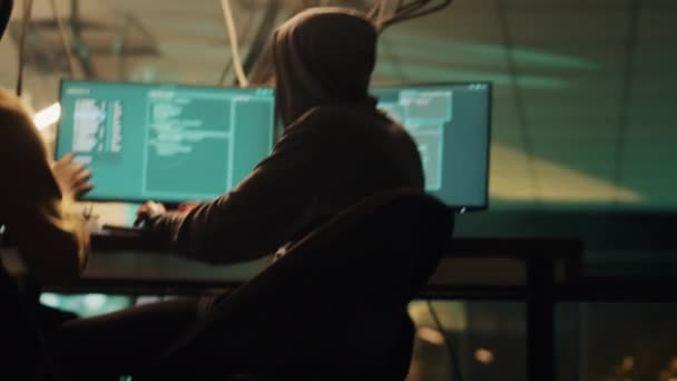 Diverse Team Hackers Planning Hacktivism Late Night Using Dark Web — Vídeo de stock