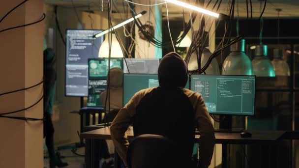 Male Web Criminal Committing Cyber Crime Network Malware Using Trojan — Stockvideo