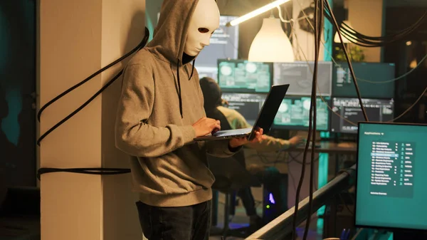Thieves Anonymous Masks Hacking Computer Steal Information Directly Government System — Stok fotoğraf