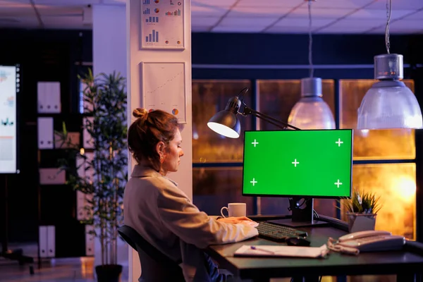 Entrepreneur Looking Green Screen Chroma Key Mock Computer Isolated Display — Photo