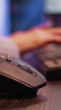 Vertical video: Business woman planning economy investment in office and using computer with graphs. Entrepreneur checking online analytics, analyzing statistics to create research project. Tripod