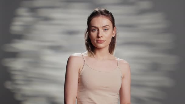 Happy Female Model Doing Bodycare Campaign Self Love Body Acceptance — Vídeo de Stock