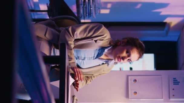 Vertical Video Business Woman Falling Asleep Office Desk Working Hours — Video