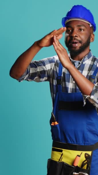 Vertical Video African American Man Expressing Timeout Gesture Studio Asking — Video