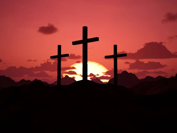Holy Sacrificial Crosses Jerusalem Hill Sunrise Celebrating Easter Holy Sacrifice — Stock Photo, Image