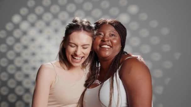 Diverse Women Smiling Posing Camera Creating Campaign Body Positivity Diversity — 图库视频影像