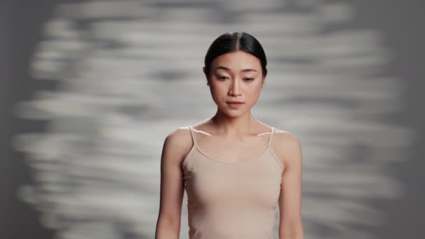 Flawless Asian Woman Posing Bare Glowing Skin Embracing Imperfections Feeling — Video
