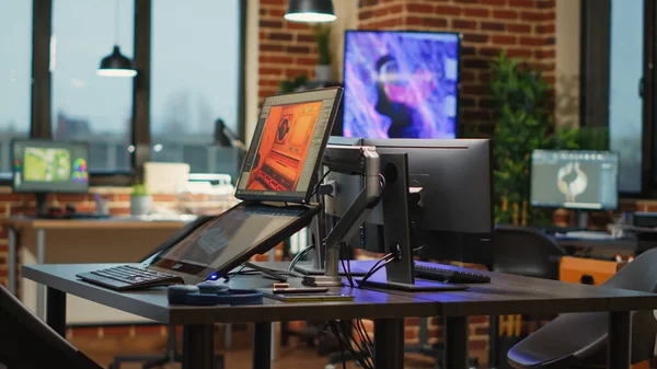 Empty Creative Agency Studio Filled Workstations Create Content Modern Production — Foto Stock
