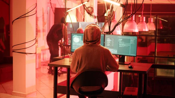 Hackers Perigosos Com Medo Luzes Polícia Sinais Aplicação Lei Arriscando — Fotografia de Stock