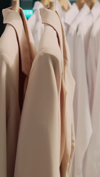 Dikey Video Alışveriş Merkezindeki Giyim Mağazası Modern Moda Kıyafet Koleksiyonuna — Stok video