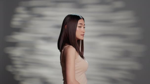 Gentle Flawless Model Feeling Confident Camera Promote Self Love Skincare — Stock Video