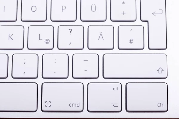 Белая Алюминиевая Клавиатура Вблизи Технологии Связь — стоковое фото