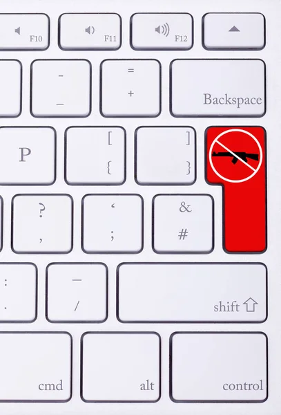 Красная Кнопка Клавиатуре Стоп Орудиями Знаком Войны Уголовное Нападение — стоковое фото