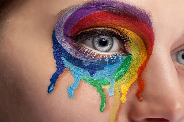 Συνθέτουν Από Ουράνιο Τόξο Χρώμα Κλάμα Για Μάτι Μακιγιάζ Μόδας — Φωτογραφία Αρχείου