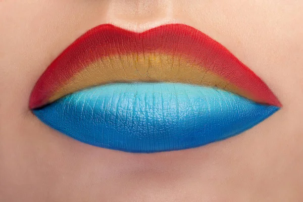Fashion Make Met Vier Kleuren Lippen Close Schieten Mode Beauty — Stockfoto