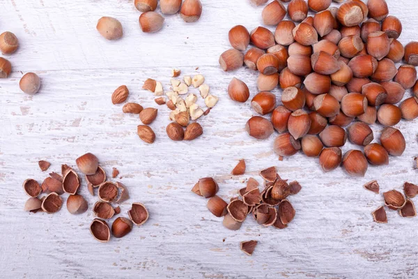 Hazelnuts Wooden Background Top View — Stock Photo, Image