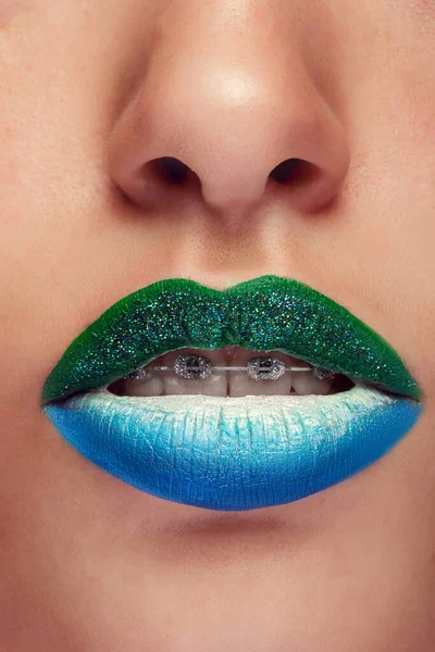 Close Open Mouth Art Make Studio Shooting Stage Make Cosmetics — Stock Photo, Image