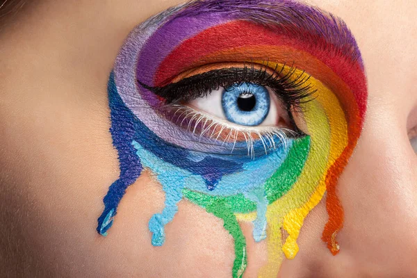 Ρέοντας Χρώματα Ένα Μάτι Στο Στάδιο Της Μόδας Μακιγιάζ Ουράνιο — Φωτογραφία Αρχείου