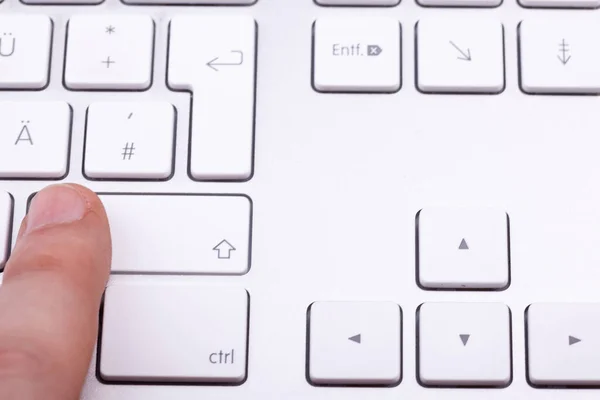 Finger Pressing Keyboard Key Close — Stock Photo, Image