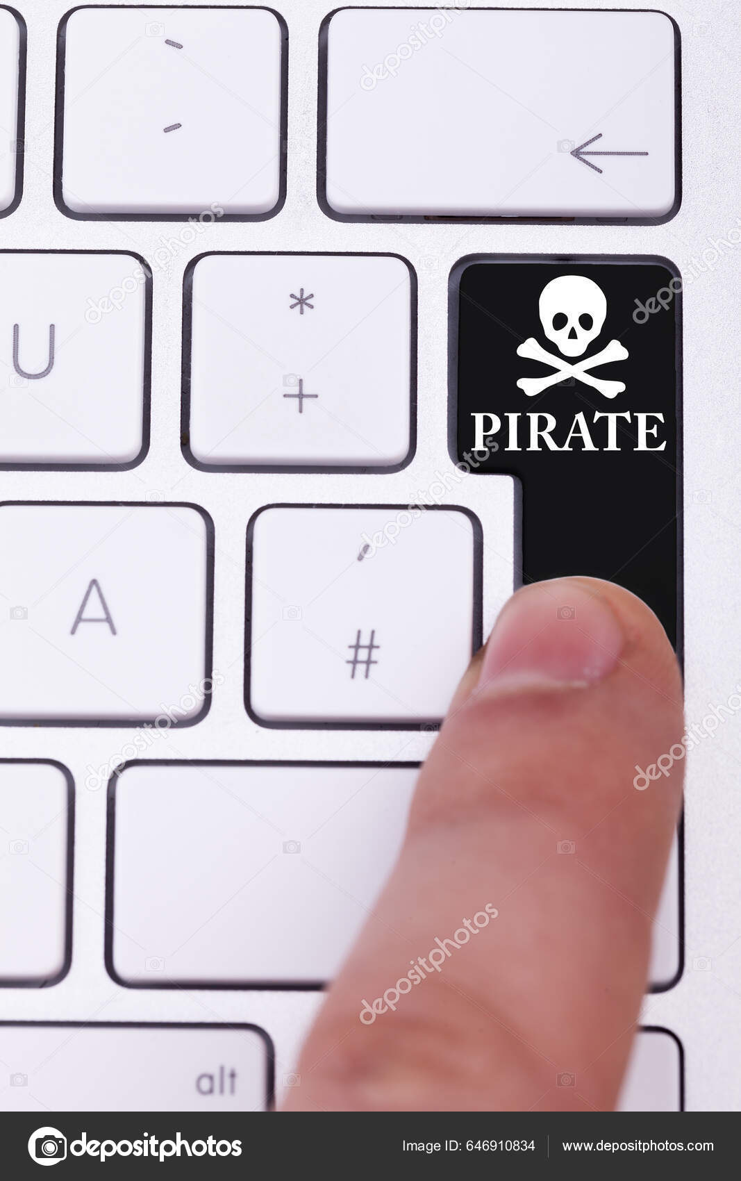 Finger Pressing Pirate Button Skull Keyboard Illegall Data Transfer Stock  Photo by ©DragosCondreaW 646910834