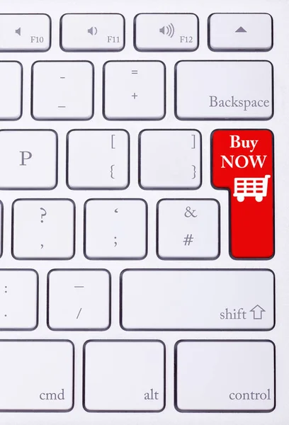 Rode Toets Toetsenbord Met Kopen Woorden Een Winkelwagentje Commerce Online — Stockfoto