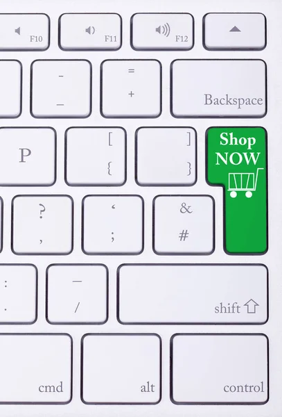 Winkel Groene Toets Aluminium Toetsenbord Verkoop Online Shoping Consumentisme — Stockfoto