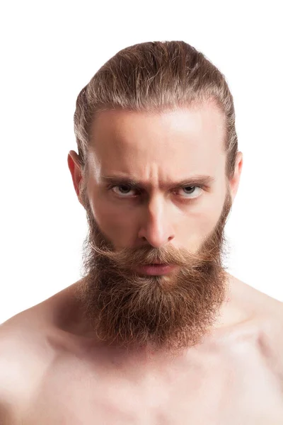 Homem Hipster Com Barba Longa Isolada Sobre Fundo Branco Cool — Fotografia de Stock