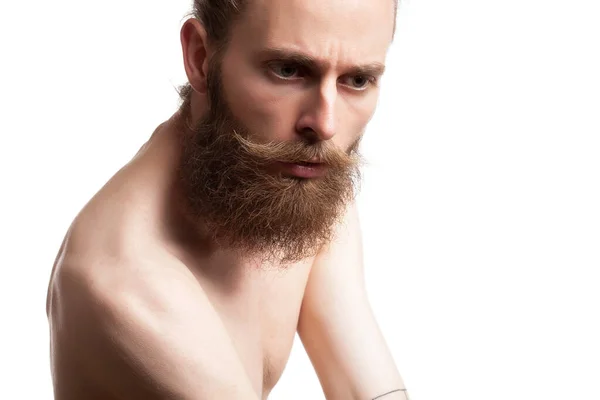 Hipster Mit Langem Bart Auf Weißem Hintergrund Studiofoto — Stockfoto