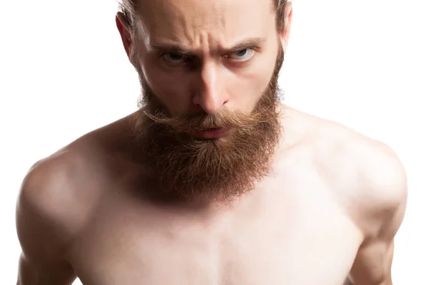 Homem Legal Com Barba Longa Foto Estúdio Sobre Fundo Branco — Fotografia de Stock