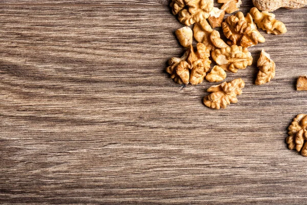 Nuts Wooden Background Close Photo — Stock Photo, Image
