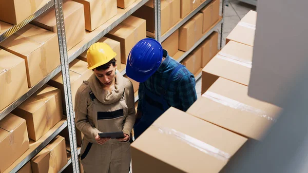 Diverse People Analyzing Stock Digital Tablet Depot Planning Order Shipment — Stock Photo, Image