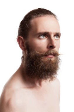 Stüdyo fotoğraf beyaz arka plan üzerinde serin hipster sakallı. Şık stüdyo portre