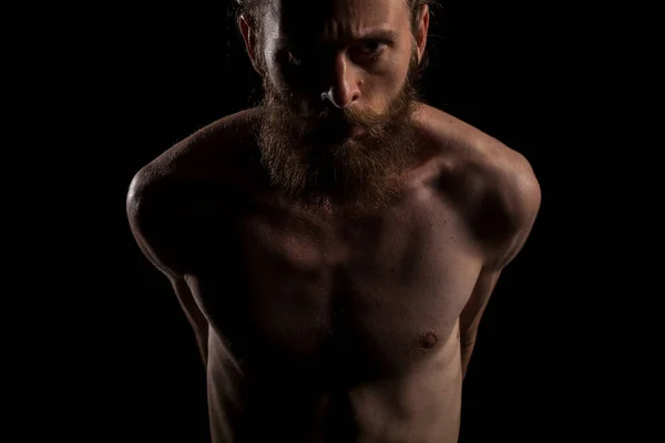 Портрет Крутого Татуированного Бородатого Хипстера Черном Фоне Студийной Фотографии Выражение — стоковое фото