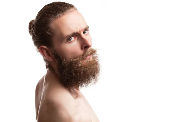 Bearded Tattooed Hipster White Background Studio Photo — Stock Photo, Image