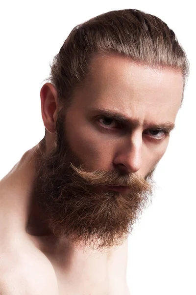 Hipster Dall Aspetto Fresco Con Lunga Barba Sfondo Bianco Foto — Foto Stock
