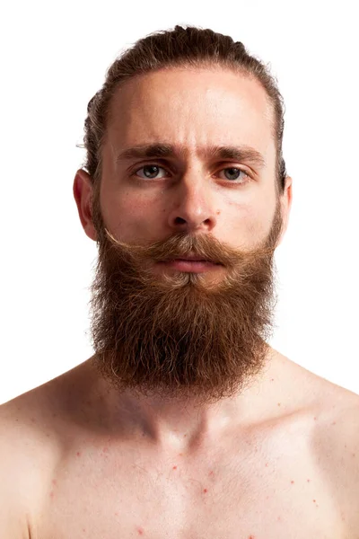 Cool Hipster Long Beard White Background Studio Photo — Stock Photo, Image