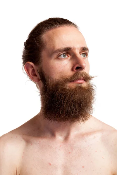 Cool Hipster Long Beard White Background Studio Photo — Stock Photo, Image