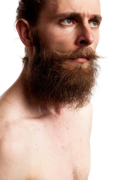Cool Guy Long Beard White Background Studio Photo — Stock Photo, Image