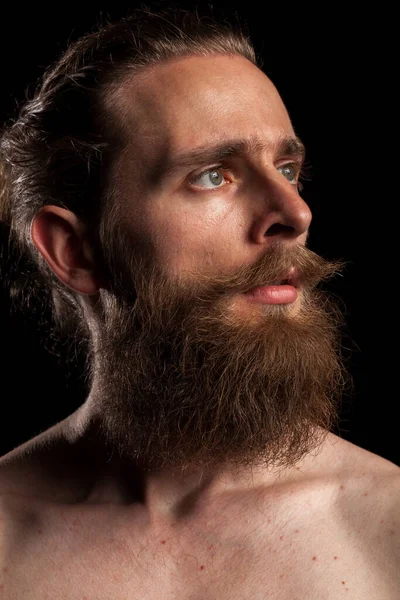 Cool Tattooed Bearded Hipster Black Background Studio Photo Expression Fashion — Stock Photo, Image