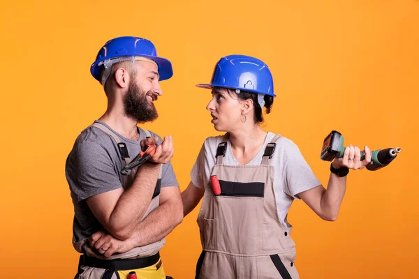 Engineering Partners Talking Different Ideas Construction Project Doing Teamwork Renovation — Stock Photo, Image